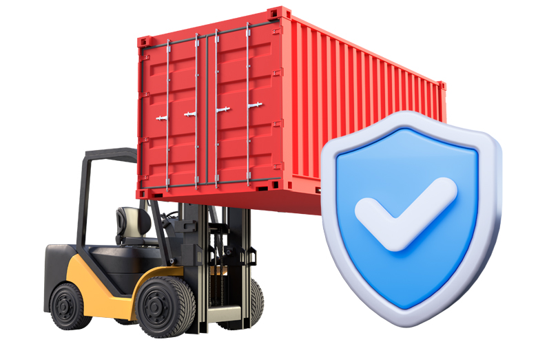 Forklift lifting parcels in warehouse